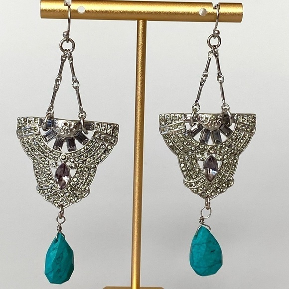 Earrings Drops Drops Rhinestones Design Vintage Art Deco - Picture 1 of 11